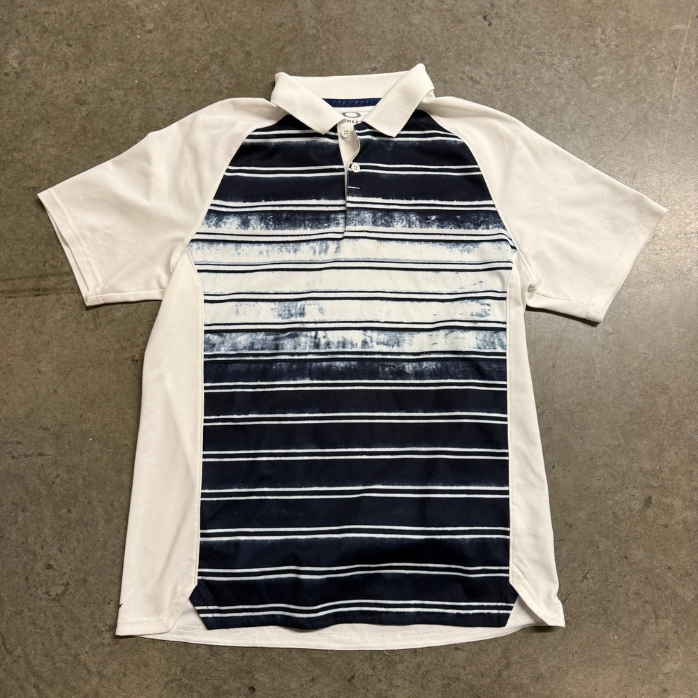 Oakley Ohydrolix Mens Golf Polo Shirt Blue White Striped Regular Fit Medium